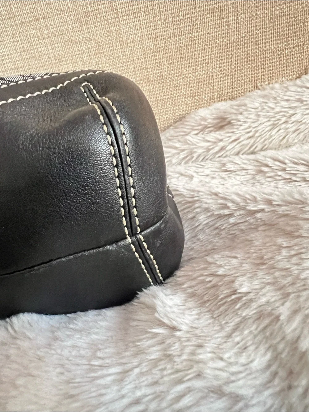 Coach Black and Gray Monogram Satchel with Buckle Accent
